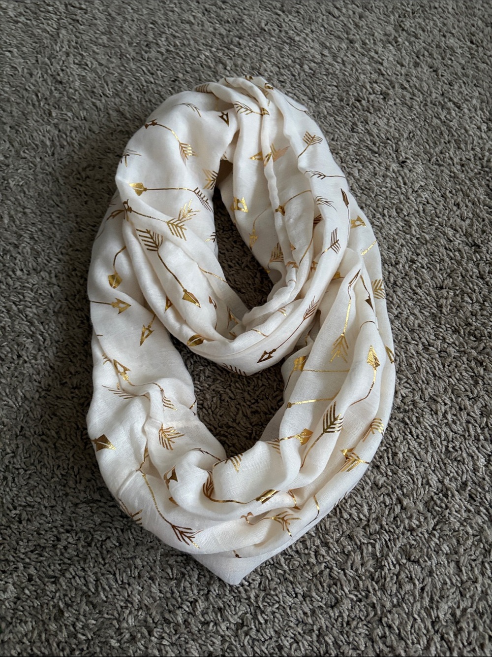 White Infinity Scarf with Gold Arrow Print